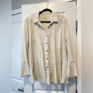 Free People Cream Button Down Shirt